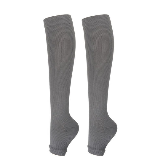 Open Toe Gray Compression Calf Socks Size S/M (35-38) | Halloween Casual Sport Gift | Light Gray Compression Socks for Jogging & Everyday Standing