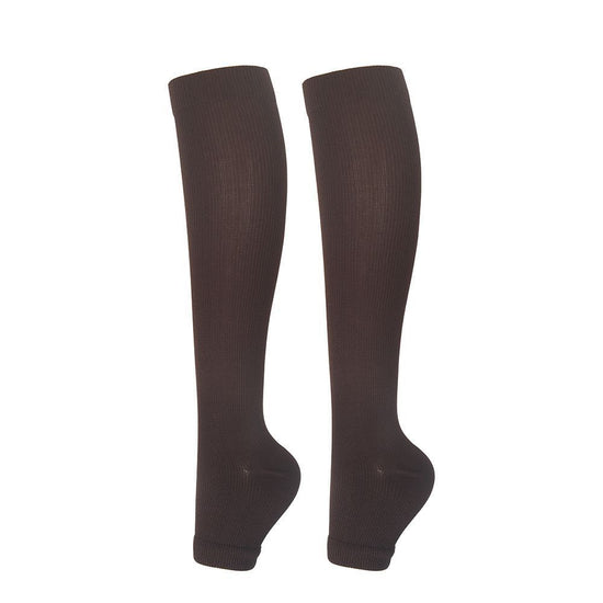 Open Toe Coffee Brown Compression Calf Socks Size L/XL (39-42) | Christmas Warm Earthy Gift | Elastic Calf Support Socks for Running & Long Standing