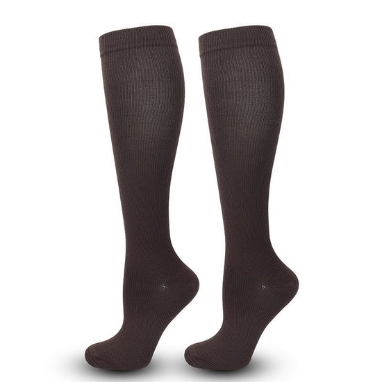 Flat Panel Coffee Brown Compression Calf Socks Size S/M (35-38) | Halloween Earthy Fit Gift | Slim Flat Coffee Brown Calf Support Socks for Walking & Work