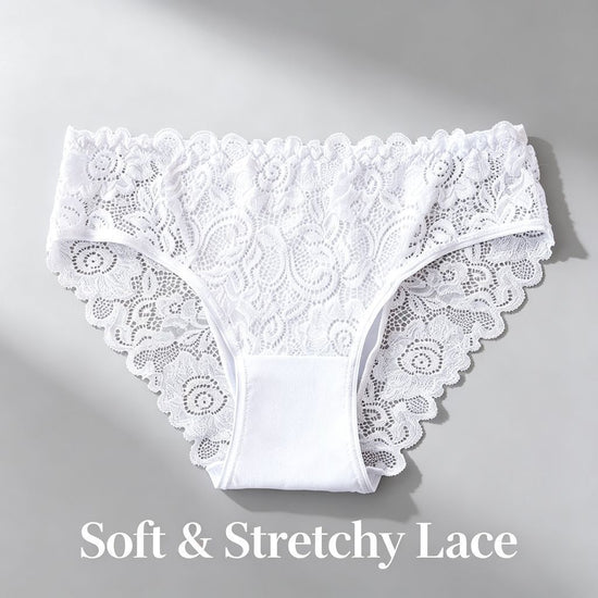 White Hollow Out Lace Panties 4 Pack Size XL | Christmas Relaxed Fit Gift | Cotton Gusset Stretchy Comfort Plus Size Lace Briefs