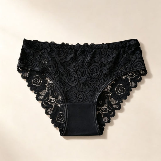 Black Hollow Out Lace Panties 4 Pack Size M | Halloween Sleek Fit Gift | Cotton Gusset Stretchy Comfort Women&