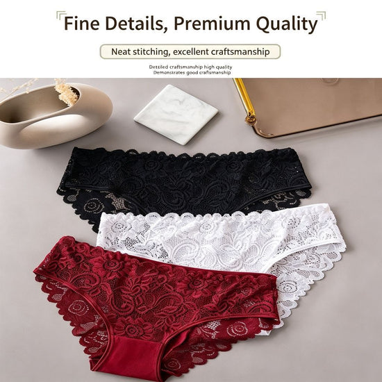 Black Hollow Out Lace Panties 4 Pack Size XXL | Halloween Plus Size Allure Gift | Cotton Gusset High Elastic Big Size Briefs