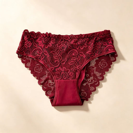 Red Hollow Out Lace Panties 4 Pack Size S | Christmas Festive Charming Gift | Cotton Gusset High Elastic Women&