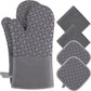 Oven Mitts and Pot Holders with Kitchen Towels, Non Slip Silicone, Heat Resistant to 500 F, Gray