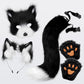 Plush mask with fox tail and ears set, cat tail fox costume cosplay costume with cat ears and paw gloves halloween cosplay gray grey