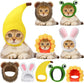 Cat Costume Hats Set of 5, Cute Lion Mane Bunny Banana Frog Sunflower Design Pet Headwear for Cats and Small Dogs, Halloween Party Dress Up Accessory, Soft Warm Material