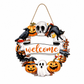 Halloween Welcome Wreath Skull Crow Wooden Hanging Sign 12inch