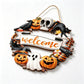 Halloween Welcome Wreath Skull Crow Wooden Hanging Sign 12inch