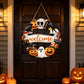 Halloween Welcome Wreath Skull Crow Wooden Hanging Sign 12inch