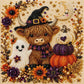 DIY Halloween Diamond Painting Art Kit, Highland Cow Ghost Pumpkin Pearl Bead Painting 20×20cm, Pre‑Stretched Canvas Frame, Plastic Sealed Package with Complete Tool Accessories