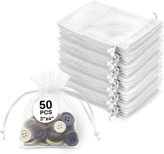 50 White Organza Bags 3&