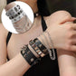 2-Piece Punk Rock Bracelet Set Studded Leather Cuff Bracelets with Metal Skull Adjustable Wrap Wrist Cuffs Vintage 80s Emo Goth Jewelry Accessories for Halloween Concerts and Festival Outfit