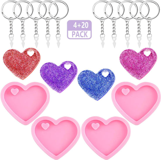 4 Pieces Heart Resin Keychain Molds for Epoxy Resin Easter Mother&