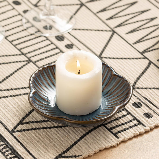 Ceramic Pillar Candle Holder, Candle Tray for Incense, Palo Santo Holder, Tealight Candle Holder, Candle Stand for Home Decoration Display, Halloween Christmas Wedding Parties, 1 Pack (Blue)