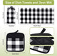 7 Pieces Buffalo Check Dish Towels Pot Holders Oven Mitts Set Cotton Plaid Kitchen Dish Towels Non-Slip Heat Resistant Oven Mitts and Pot Holders for Cooking Baking Grilling Supply (Black with White)