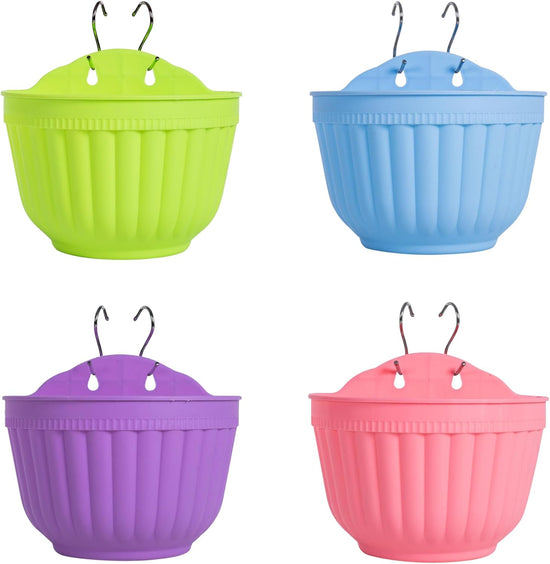 4 Pcs Colorful Resin Wall Hanging Planter Pot Vertical Garden Living Wall Mount Window Hang Indoor Outdoor for Kitchen Herb Balcony Railing Shelf Fence Bedroom Trellis Décor