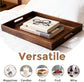 Acacia Wood Serving Tray with Handles, 17 Inch Wooden Tray for Ottoman, Breakfast, Lunch, Dinner, Decorative Rectangular Tray for Living Room, Kitchen Counter, Outdoor