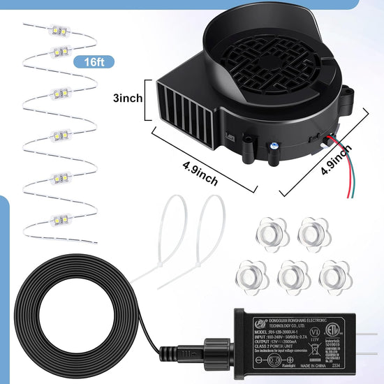 Landhoow Christmas Inflatable Replacement Fan Blower 12v 1.5a Air Blower Fan for Inflatables with 6 Adapter LED Lights Waterproof for Halloween Outdoor Yard Decorations