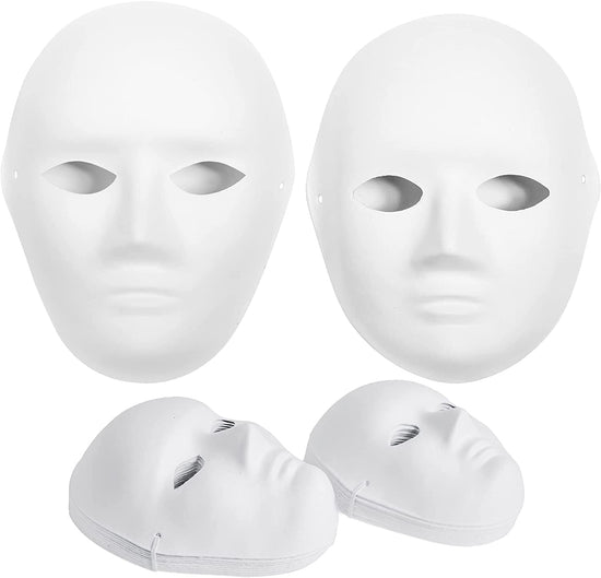 14-Pack Paper Mache Masks (2 Sizes) & 16-Pack Cat Mask White Blank for Party, Cosplay, Artistic Projects, Theater, Halloween, Masquerade Parties, Classroom Art