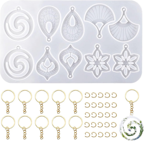 Leaf Resin Jewelry Molds,Silicone Epoxy Resin Earring Molds with Hole Water Droplets Keychain with Key Buckle Accessories Pendant Molds for Women Gift DIY Crafts