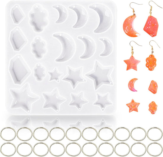 3Pcs Resin Jewelry Molds, Jewelry Molds for Epoxy Resin, Star Silicone Molds with 40Pcs Jump Rings, Jewelry Making Kit with Hole for DIY Crafts Pendant Earring Necklace (Star)