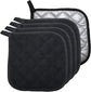 5 PCS Pot Holders for Kitchen, Cotton Potholers with Great Heat Resistance, Hot Pads, Trivets for Cooking and Baking Black