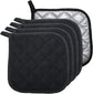 5 PCS Pot Holders for Kitchen, Cotton Potholers with Great Heat Resistance, Hot Pads, Trivets for Cooking and Baking Black