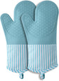 Silicone Oven Mitts, Heat Resistant Oven Gloves with Quilted Liner, Waterproof & Non-Slip Kitchen Mittens for Baking Cooking BBQ, 500°F, 13.5"-Nordic Blue