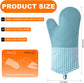 Silicone Oven Mitts, Heat Resistant Oven Gloves with Quilted Liner, Waterproof & Non-Slip Kitchen Mittens for Baking Cooking BBQ, 500°F, 13.5"-Nordic Blue