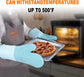 Silicone Oven Mitts, Heat Resistant Oven Gloves with Quilted Liner, Waterproof & Non-Slip Kitchen Mittens for Baking Cooking BBQ, 500°F, 13.5"-Nordic Blue