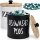 2 Pack Dishwasher Pod Container, Wood Tablet Holder with Lid, Round Laundry Pods Dispenser, Farmhouse Detergent Tin Organizer for Home Kitchen Cabinet Decor, Holds 25 pods