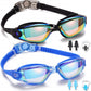 Swim Goggles, 2 Pack Swimming Goggles for Adult Men Women Youth Kids Child Black/Blue(mirrored)