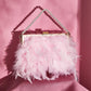 Feather Clutch Purses for Women, Evening Bags Furry Purse with 2 Chains Wedding Bride Fringe Glossy Designer Pink
