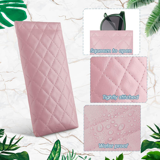 8 Pcs Squeeze Top Sunglasses Case Soft Leather Sunglass Pouch Portable Eyeglass Glasses Bag for Cosmetic Makeup Pink, Light Brown, White, Black