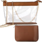 2 Pcs Clear Crossbody Bag for Women Stadium Approved Set Purse Handbags and Small Storage Pouch Brown