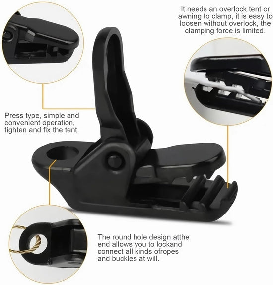 25Pcs Mini Small Camping Tent Tarp Clips, Plastic Crocodile Clip, Windproof Snaps, Awning Clamp for Tarp, Harks - Black