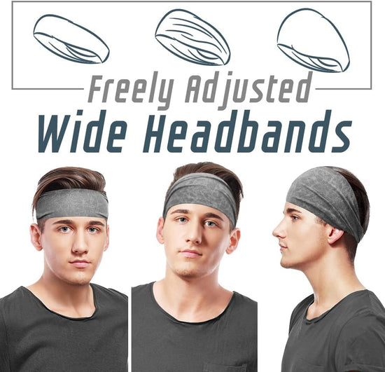 Mens Sports Headbands for Long Hair, Wide Sweat Band Yoga No-Slip, Workout Men and Women, Multicolors 10 PCS Multicolor