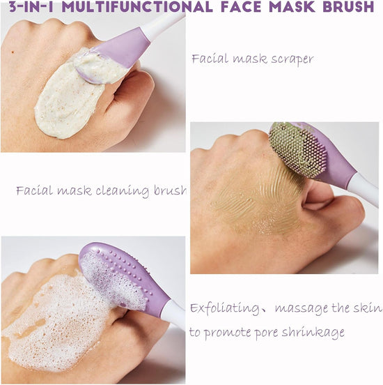 3PCS Double-Ended Silicone Face Mask Brush,Facial Cleansing Brushes,Facial Applicator,3-in-1 Brush Mud/Cream,Soft Makeup Beauty Tools for Apply Cream/Mud