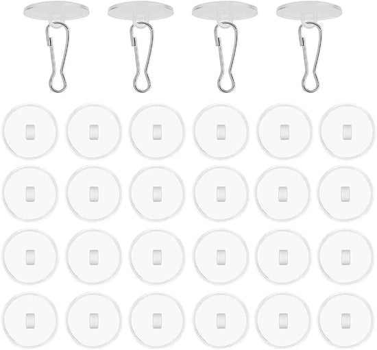 30 Pieces Clear Self-Adhesive Ceiling Hooks, No-Drill Ceiling Hooks, Sticky Hooks with Flagpole Clips for Bedroom, Bathroom, Kitchen, Bedroom Wall, Carnival Item