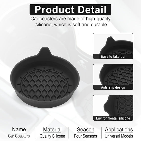 Petluno Car Cup Holder Coaster, Silicone Insert, Universal Non-Slip Holders, Interior Accessories for Women and Men, 4 Pack Black