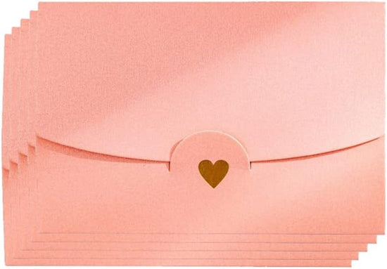 Mini envelope, 50 pieces, gift card envelope, mini pink envelopes, with heart closure, for DIY gift vouchers, Christmas, Valentine&