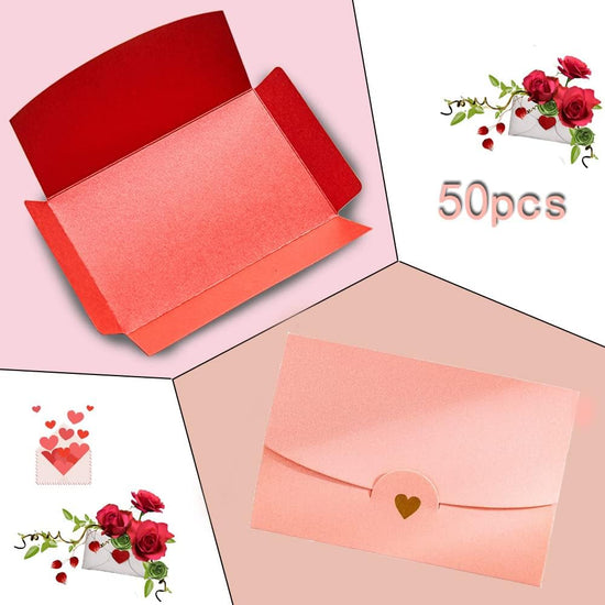 Mini envelope, 50 pieces, gift card envelope, mini pink envelopes, with heart closure, for DIY gift vouchers, Christmas, Valentine&