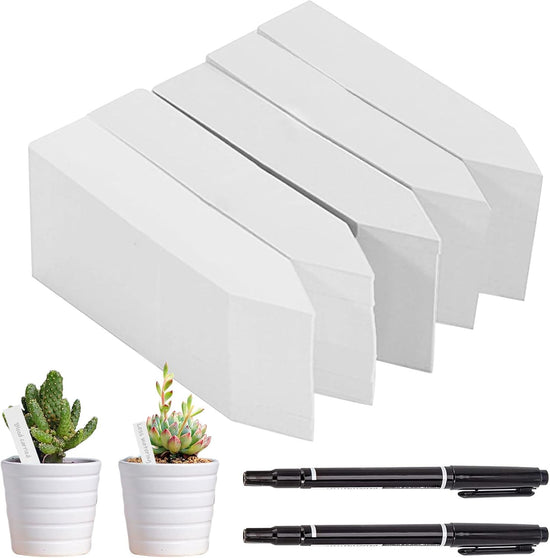 Petluno 500 pieces plant labels, plastic plant tags, white plant stakes, stake labels, weatherproof, garden labels with 2 black felt tip pens for outdoor, garden, plants, flowers (white) white