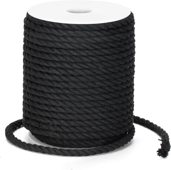 Petluno Macramé Cord 6 mm, 30 m Black Cotton Rope Thick for Crafting, Wall Hangings, Plant Hangers, Knitting, Gardening, Decoration Black 6mm 30m