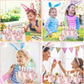Easter bags with drawstring, 4 pieces of velvet Easter bags, ear-shaped Easter bags, for filling, for candy, cookies, snacks pink
