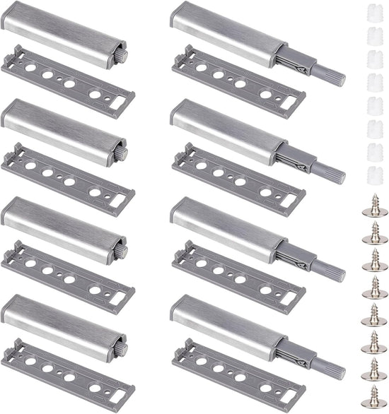 Petluno Drukdeuropener, Push to Open door latch, 8 pieces tip on for doors, softclose retrofitting, soft-close door damper, silver, magnetic catch for cabinet doors, magnetic door latch B-8