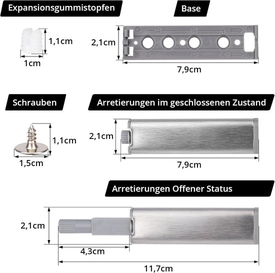 Petluno Drukdeuropener, Push to Open door latch, 8 pieces tip on for doors, softclose retrofitting, soft-close door damper, silver, magnetic catch for cabinet doors, magnetic door latch B-8