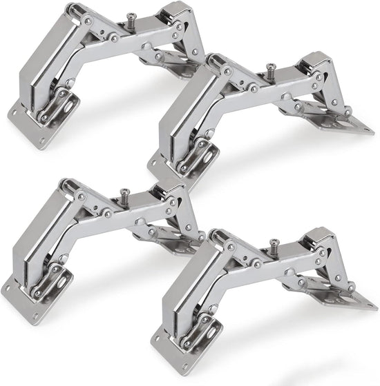 Spring-loaded hinge, 170 degrees, for kitchen cabinets, door hinges, large angle door hinges, angle stop, self-closing hinge, 4 pieces, improved version with buffer damping