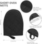 1 Pair Short Oven Mitts - Silicone Kitchen Oven Gloves High Heat Resistant 500℉, Mini Oven Mits with Non-Slip Grip Surfaces and Hanging Loop for BBQ, Baking, Cooking and Grilling (Black)
