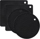 4 Pack Silicone Trivet Mats, Heat Resistant Pot Holders Non-Slip Hot Pads for Kitchen, Silicone Trivets for hot pots 2 Square and 2 Round Mats (Black)